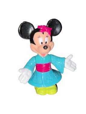 Minnie Mouse Figurine In Blue Kimono With Pink Accents - Vintage Disney Collecti